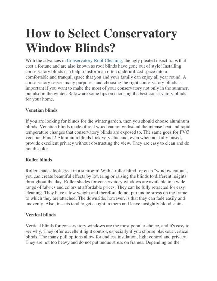 how to select conservatory window blinds