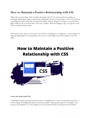 How to Maintain a Positive Relationship withCSS