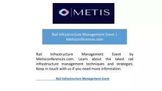 Rail Infrastructure Management Event | Metisconferences.com