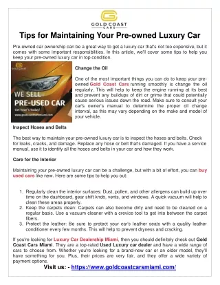 tips for maintaining your pre owned luxury car