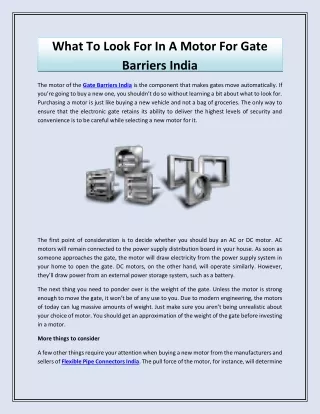 What To Look For In A Motor For Gate Barriers India