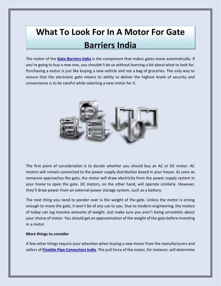 what to look for in a motor for gate barriers