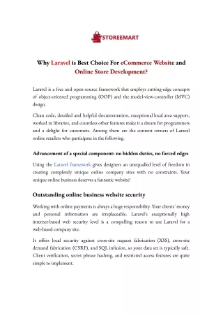 Why Laravel is Best Choice For eCommerce Website and Online Store Development