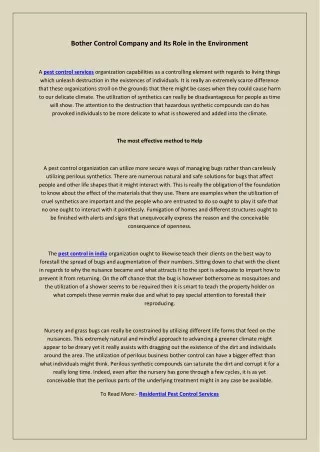Bother Control Company and Its Role in the Environment