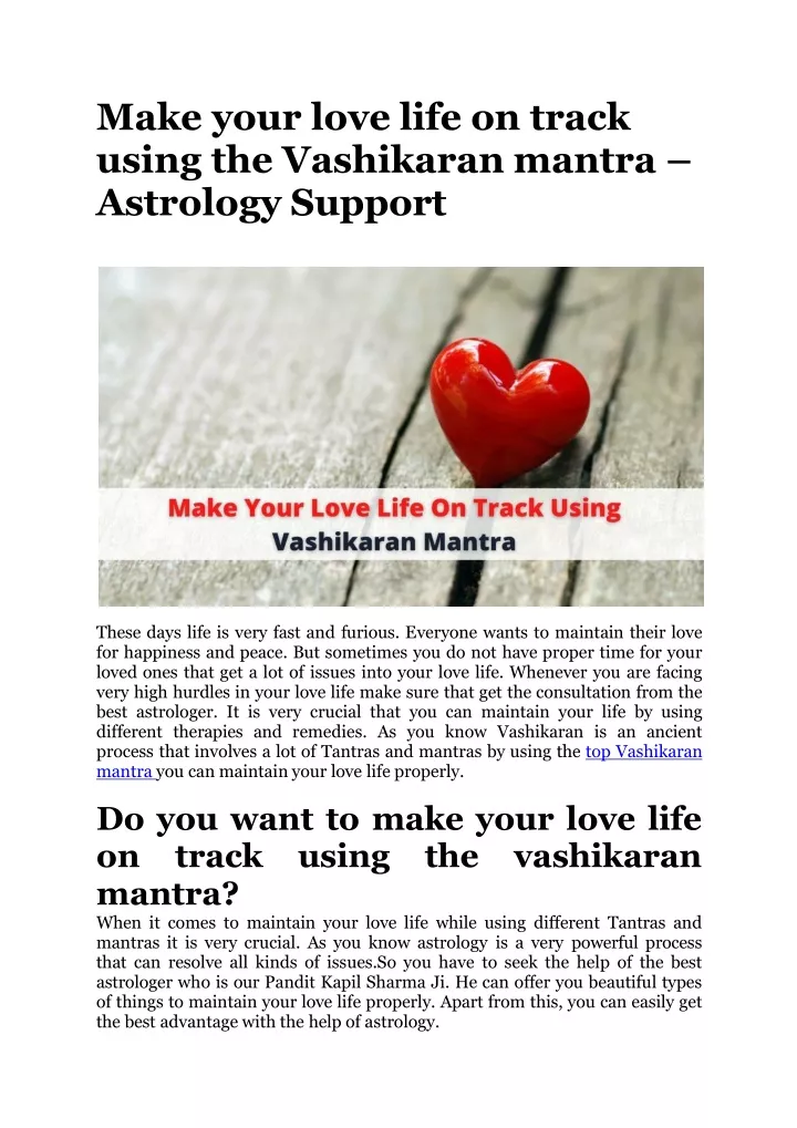 make your love life on track using the vashikaran mantra astrology support