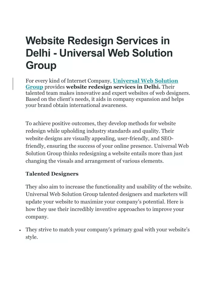 website redesign services in delhi universal