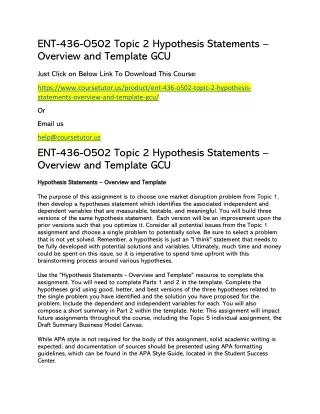 ent 436 o502 topic 2 hypothesis statements