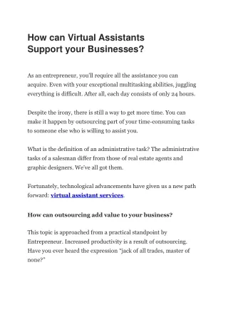 how can virtual assistants support your businesses