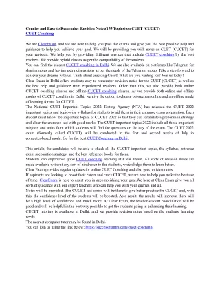 Concise and Easy to Remember Revision Notes(155 Topics) on CUET (CUCET)