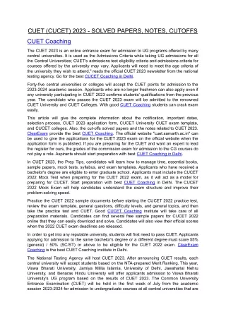 CUET (CUCET) 2023 - SOLVED PAPERS, NOTES, CUTOFFS