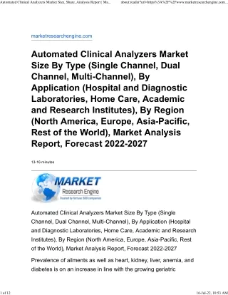 Automated Clinical Analyzers Market