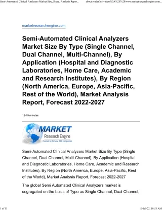 Semi-Automated Clinical Analyzers Market