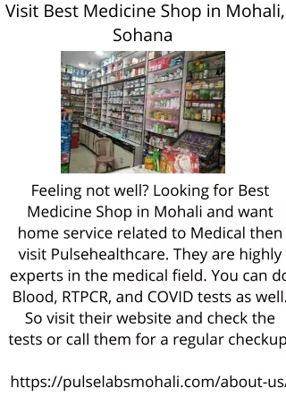 Visit Best Medicine Shop in Mohali, Sohana