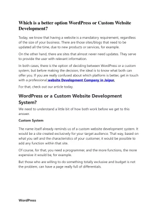 Which is a better option WordPress or Custom Website Development?