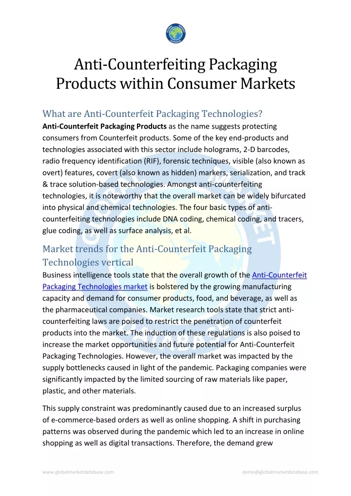 anti counterfeiting packaging products within