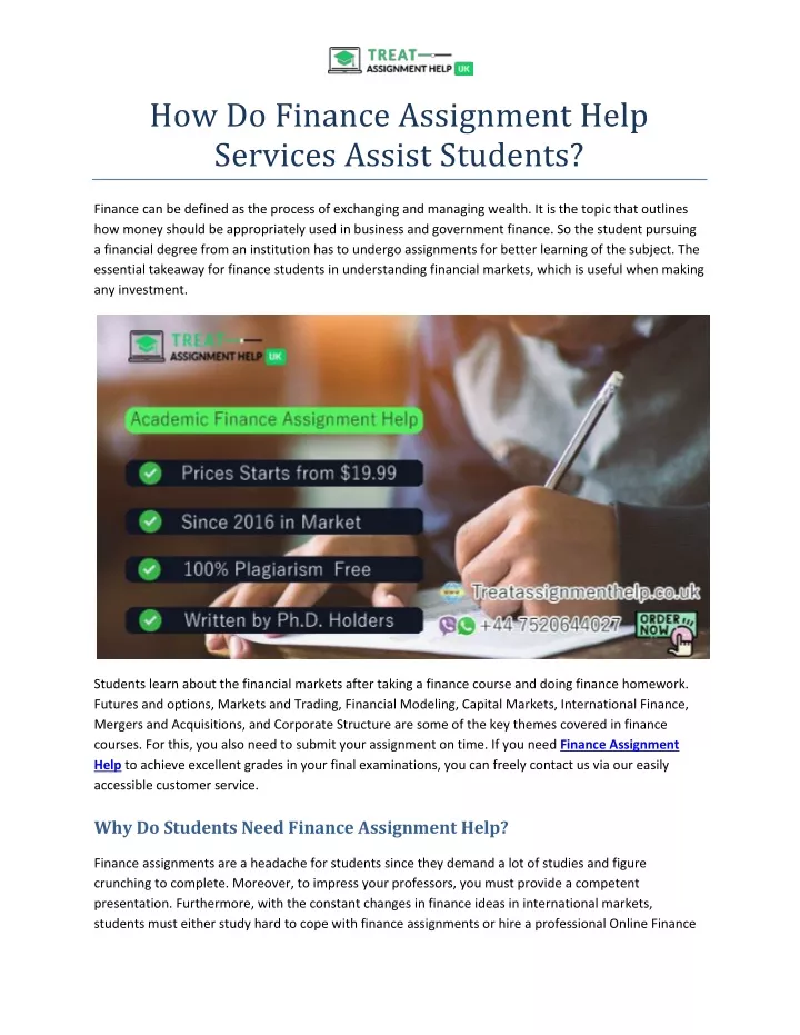 how do finance assignment help services assist