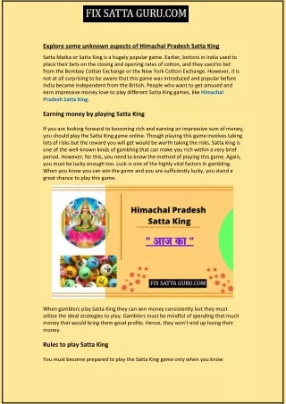 Explore some unknown aspects of Himachal Pradesh Satta King