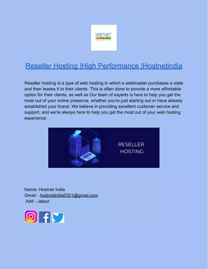 reseller hosting high performance hostnetindia