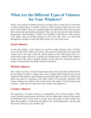 what are the different types of valances for your