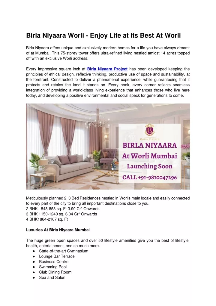 birla niyaara worli enjoy life at its best