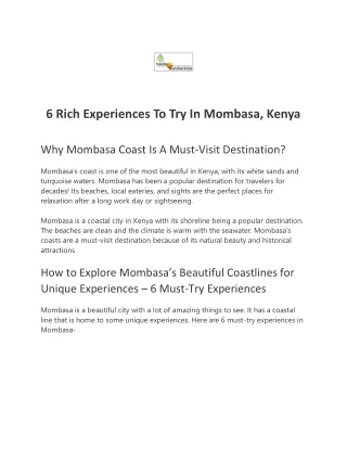 6 Rich Experiences To Try In Mombasa, Kenya
