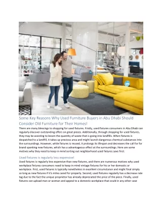 some key reasons why used furniture buyers