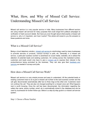 what how and why of missed call service