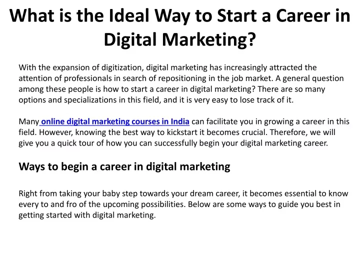 what is the ideal way to start a career in digital marketing