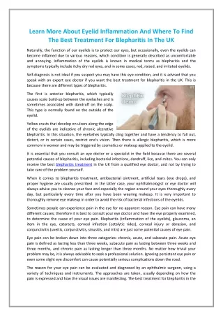 Learn More About Eyelid Inflammation And Where To Find The Best Treatment For Blepharitis In The UK