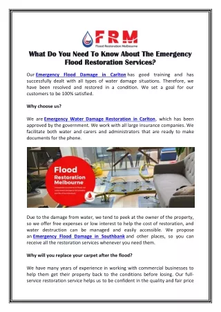 What Do You Need To Know About The Emergency Flood Restoration Services