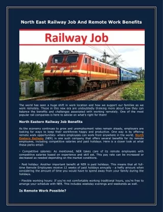 north east railway job and remote work benefits