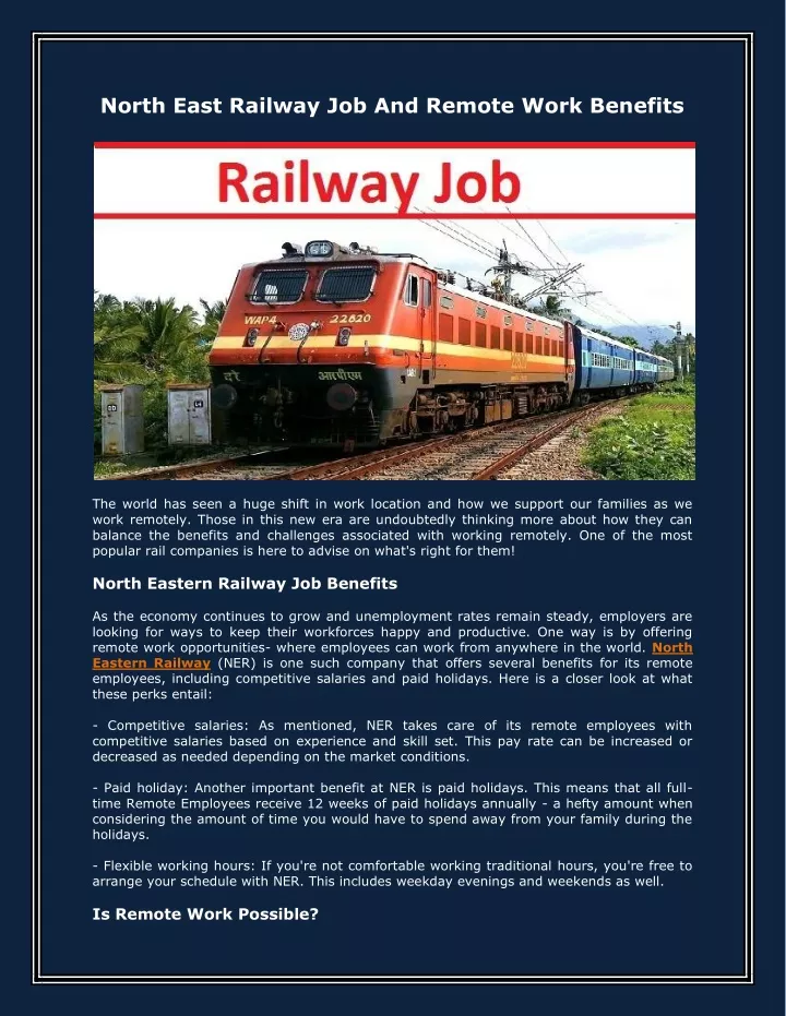 north east railway job and remote work benefits