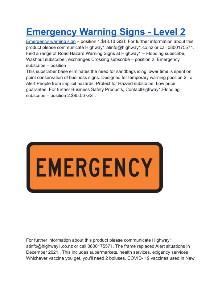 emergency warning signs level 2 emergency warning