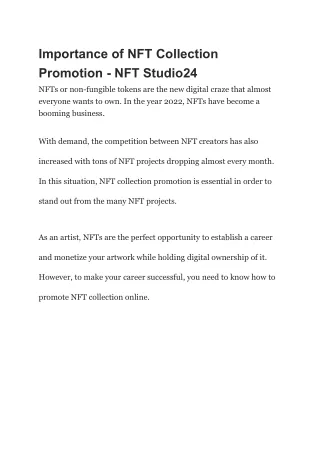 Impactful NFT Collection Promotion Marketing Services - NFT Studio24