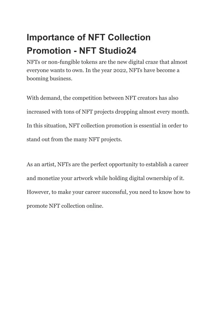 importance of nft collection promotion