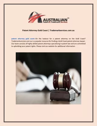 Patent Attorney Gold Coast  Trademarkservices.com.au