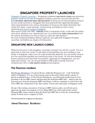 SINGAPORE PROPERTY LAUNCHES
