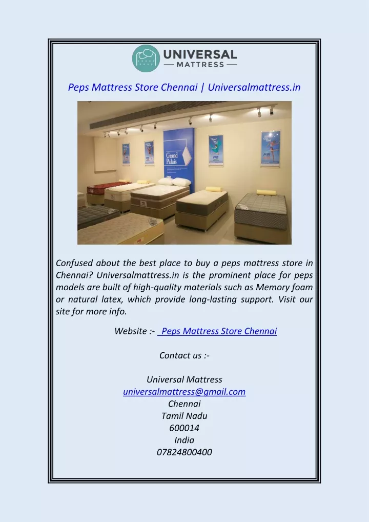 peps mattress store chennai universalmattress in