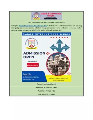 Tagore International School Jaipur Fees | Tisjaipur.com