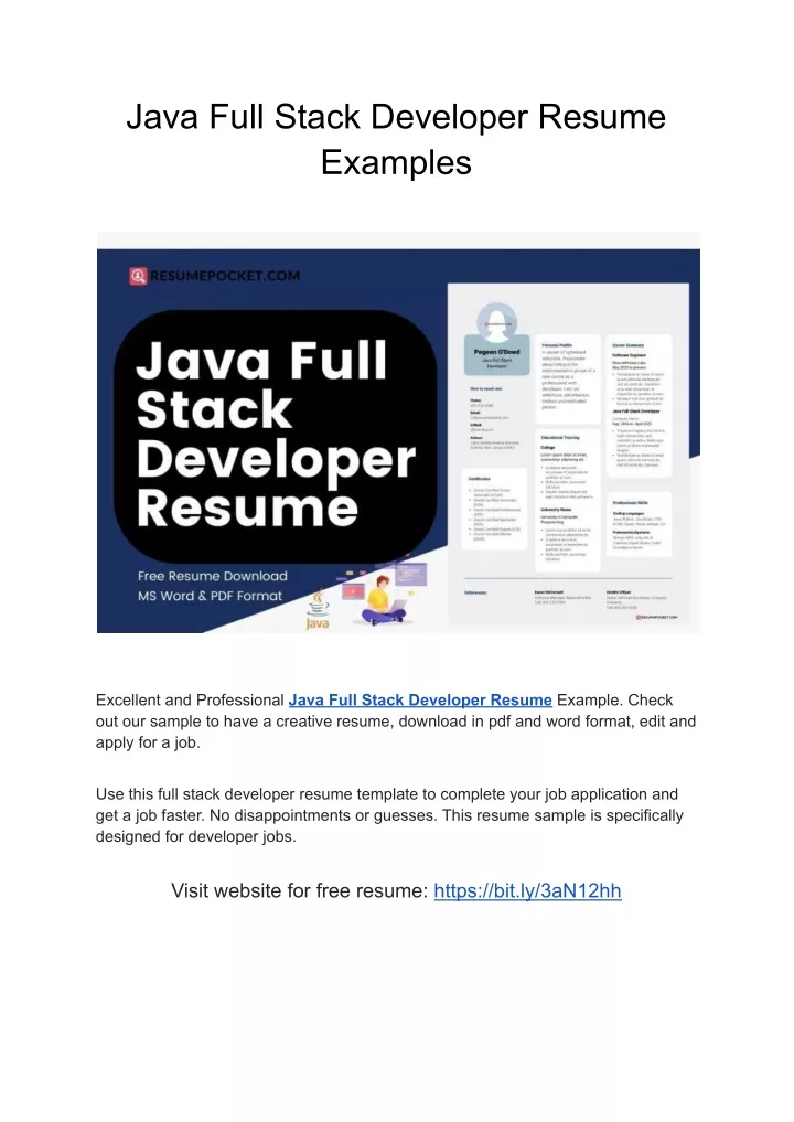 java full stack developer resume examples