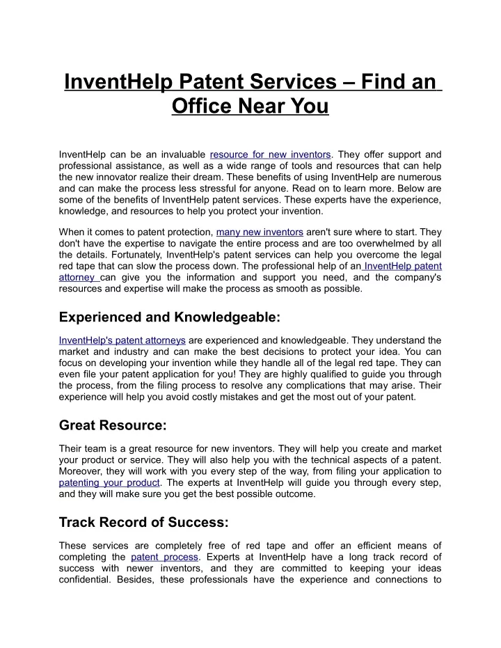 inventhelp patent services find an office near you