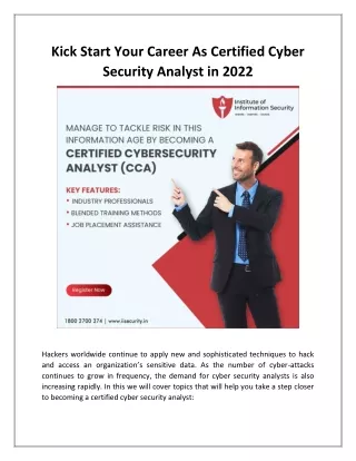 Kick Start Your Career As Certified Cyber Security Analyst in 2022
