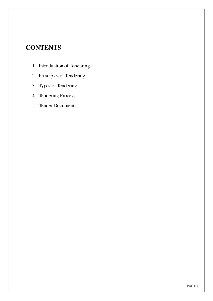 contents introduction of tendering principles