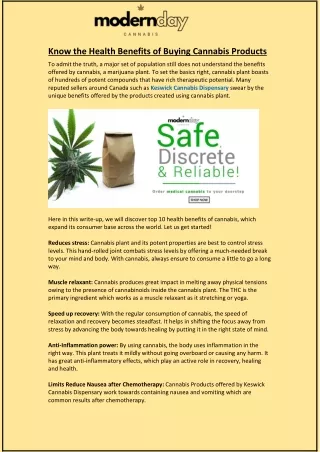 know the health benefits of buying cannabis
