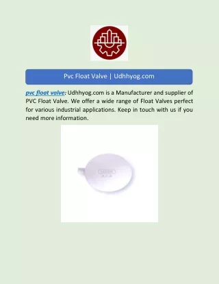 Pvc Float Valve | Udhhyog.com