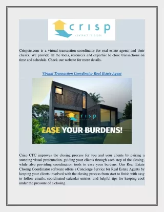 Virtual Transaction Coordinator Real Estate Agent  Crispctc.com
