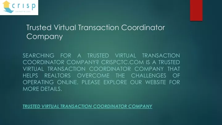 trusted virtual transaction coordinator company