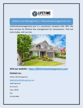 Lifetime Hoa Management | Lifetimehoamanagement.com