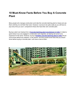 10 Must-Know Facts Before You Buy A Concrete Plant