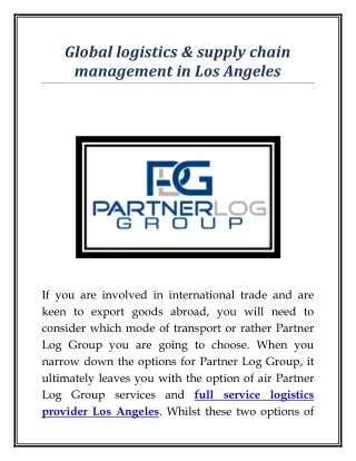 Global logistics & supply chain management in Los Angeles